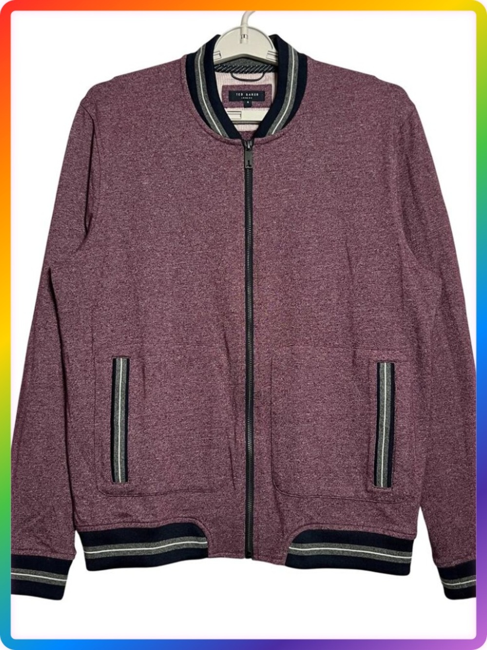 Ted Baker Envisa Bomber Track Jacket SIZE 4 LARGE RUNS SMALL Plum Striped